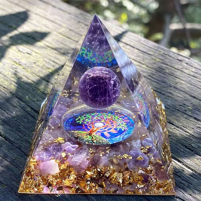 Resin Pyramid Natural Crystals Gravel Stone Energy Generator Reiki Healing Chakra Meditation Ornaments Crafts Office Room Decor 5