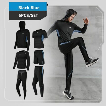 6PCS/SET Men's Running Tracksuits Sports Tights Running Suit Compression Gym Fitness Sportswear Basketball Jogging Underwear Set 2