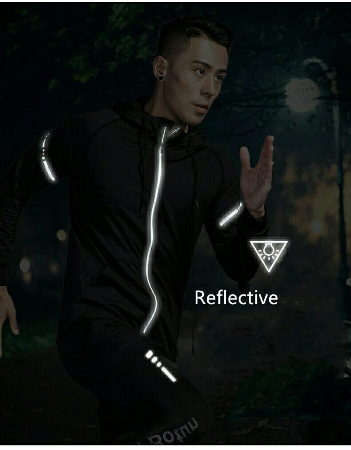 Reflective Sports Suit Men's Running Sets Jogging Basketball Underwear Sportswear Gym Tights Tracksuit Athletic Training Clothes 4