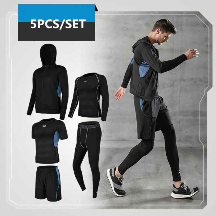 Men's Sports Suit Gym Tights Compression Running Sets Quick Dry Fitness Sportswear Basketball Running Jogging Training Underwear 5