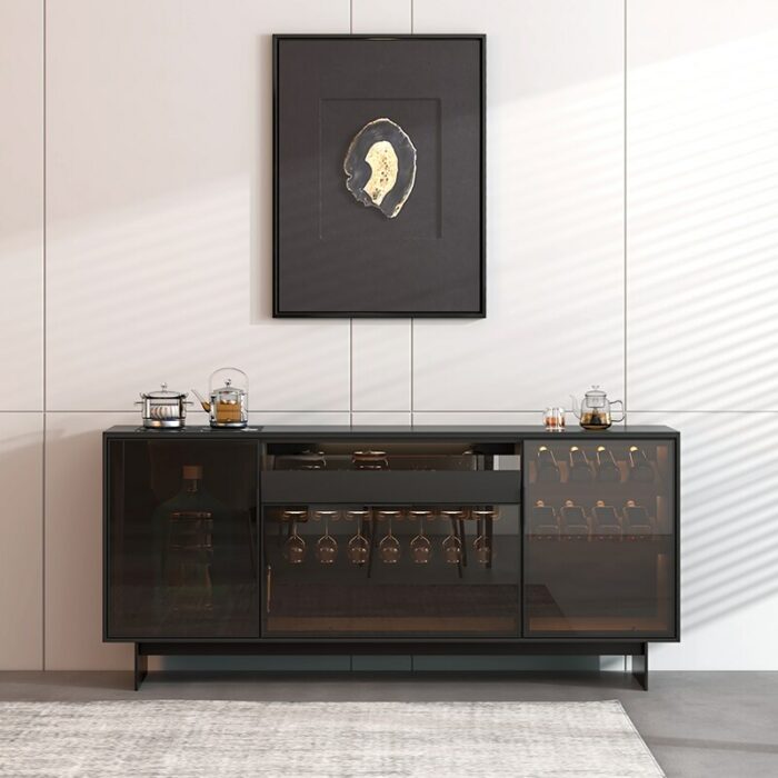 Rock sideboard office tea cabinet automatic water bucket glass wine cabinet with lamp living room locker 3