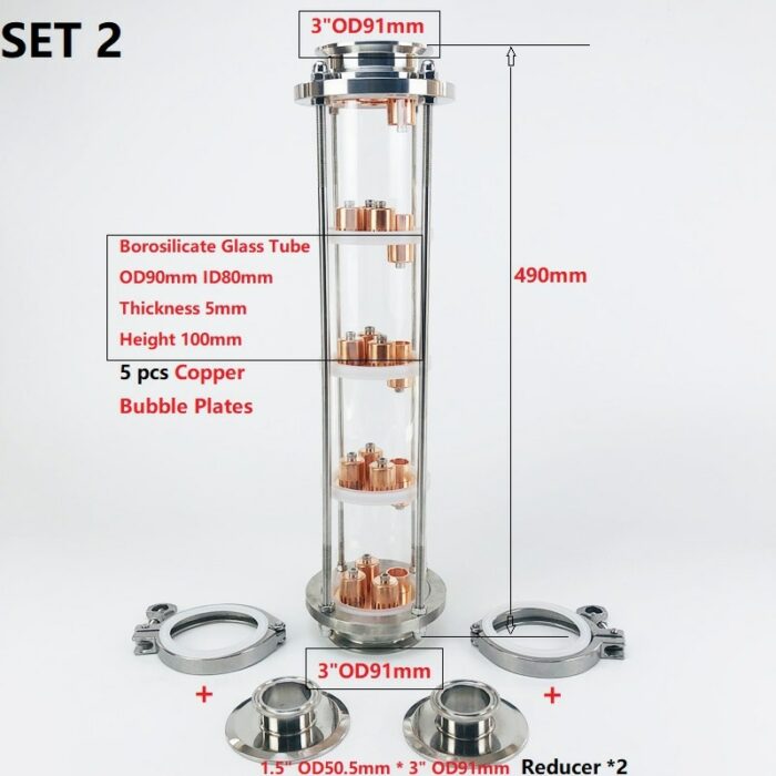 3"(76mm)OD91 Distillation Column With 5pcs Copper Bubble Plates For Distillation,5-Layer High Quality Glass Rectification Column 4