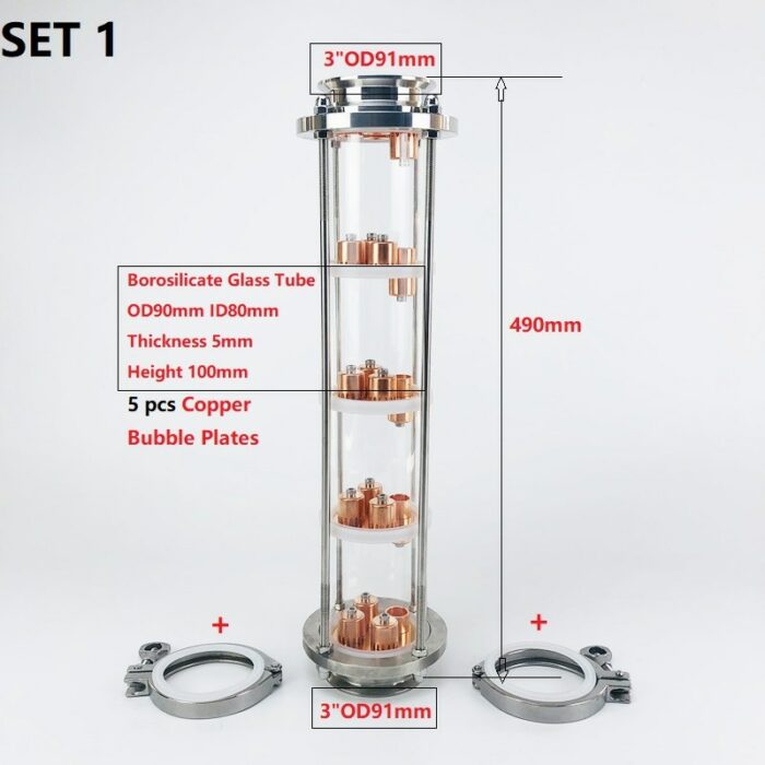 3"(76mm)OD91 Distillation Column With 5pcs Copper Bubble Plates For Distillation,5-Layer High Quality Glass Rectification Column 3