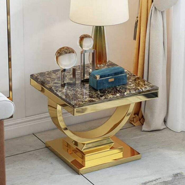 High End Luxury Marble Coffee Table Glossy Gold Stand Living Room Sofa Edge Corner Table Designer Hotel Square Tea Table 6