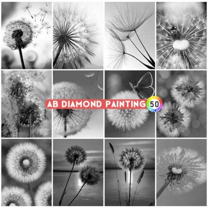 AB Diamond Painting 5D Flower Embroidery Black And White Picture Mosaic Cross Stitch Dandelion Art Full Drill DIY Wall Stickers 1