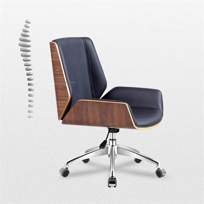 Nordic Wooden Office Chairs Office Furniture Home Leather Computer Chair Comfortable Bedroom Backrest Swivel Chair Gaming Chair 5