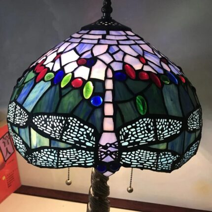 Stained Glass Dragonfly Desk Lamp Study Living Room Lighting Creative Desk Lamp Retro Bedside Bedroom Desk Lamps 2