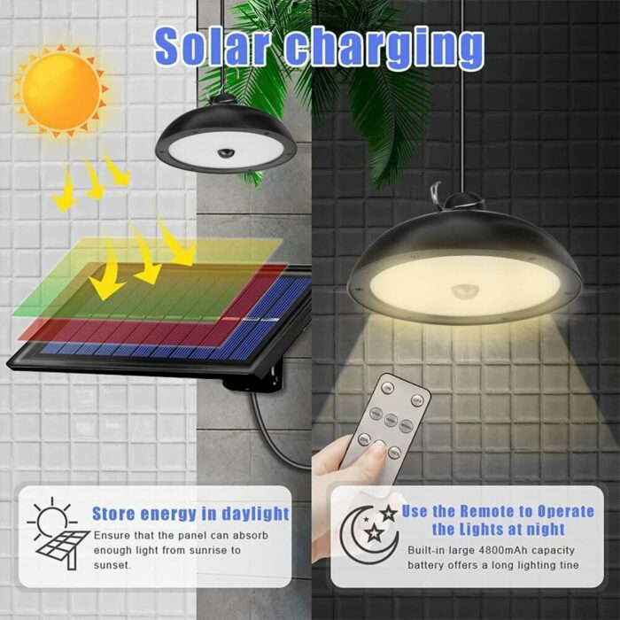 LED Solar Light Outdoor Solar Double Head Chandelier IP65 Waterproof with Remote Control Human Body Induction Garden Wall Light 5