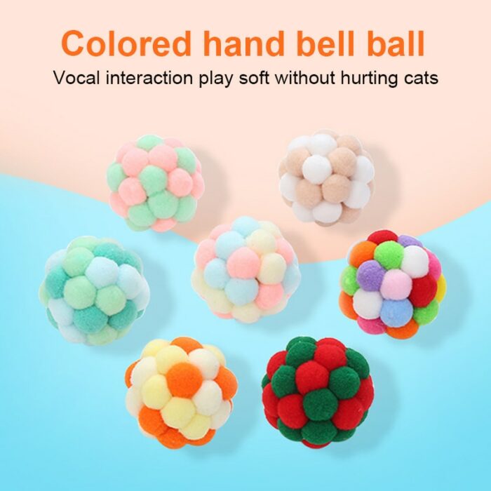 Cat Supplies New 7 Color Pet Cat Toy Handmade Bouncy Ball Kitten Toys Plush Bell Ball Planet Ball Cat Toys Interactive Pet Toys 3