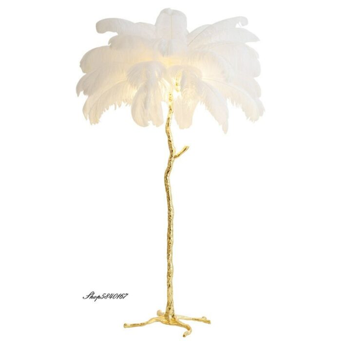 Modern Ostrich Feather Floor Lamp Designer Resin Tree Standing Lamp for Living Room Bedroom Desk Lamp E27 Creative Floor Lights 6