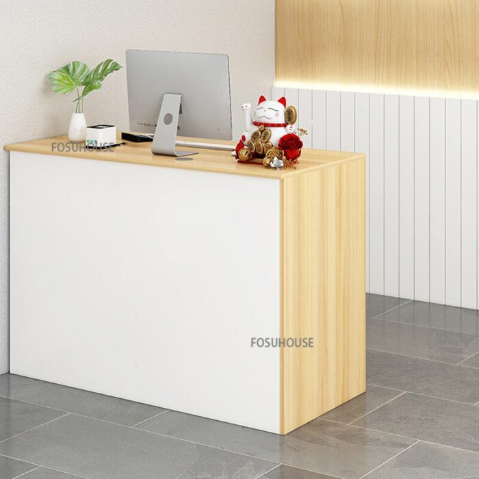 Nordic Office Furniture Reception Desk For Wood-based Panel Clothing Store Small Reception Desk European-style Commercial Desk 1