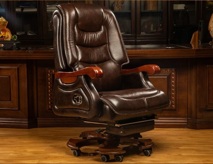 Leather boss chair business massage executive chair solid wood office chair reclining lift swivel chair home computer chair 3