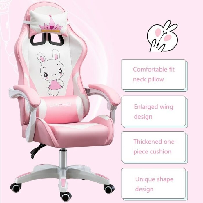 Upgraded Latex Computer Chair Pink Cartoon Live Gaming Chair Multifunctional Adjustable Home Comfortable Sofa Recliner 4