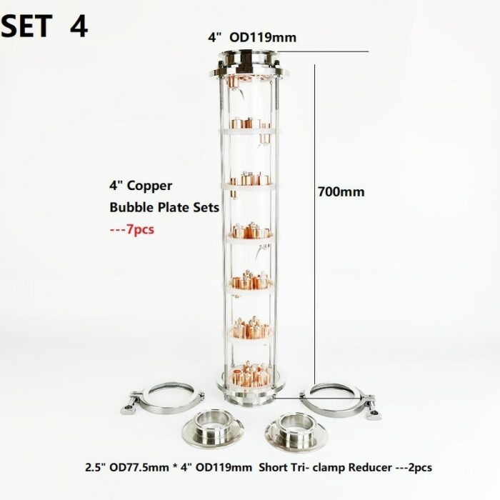 New 4" OD119 Distillation Column With 7pcs Copper Bubble Plates For Distillation,7-Layer High Quality Rectification Column 4