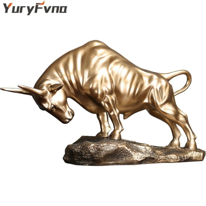 YuryFvna Cold Cast Bronze Bull Sculpture Statue Home Resin Animal Jewelry Home Bar Office Window Decoration Cafe 5