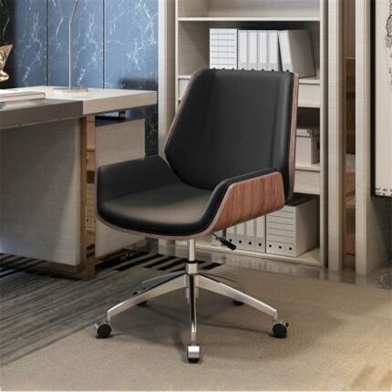 Nordic Wooden Office Chairs Office Furniture Home Leather Computer Chair Comfortable Bedroom Backrest Swivel Chair Gaming Chair 1