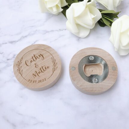 Personalized Wooden Magnetic Bottle Opener Wedding Favors and Gifts Custom Engraved Wood Fridge Magnet Wedding Souvenir 63*15mm 2