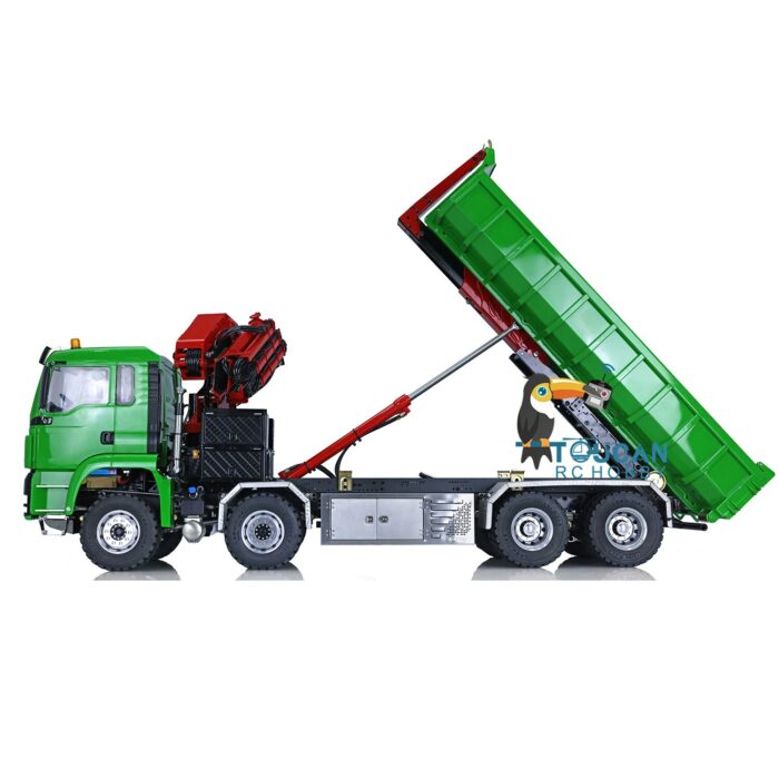 1/14 8x8 RC Tipper Truck LESU Roll on/off Hydraulic Electric Crane Dumper Truck Model Flysky Paladin PL18EV Ready to Work 3