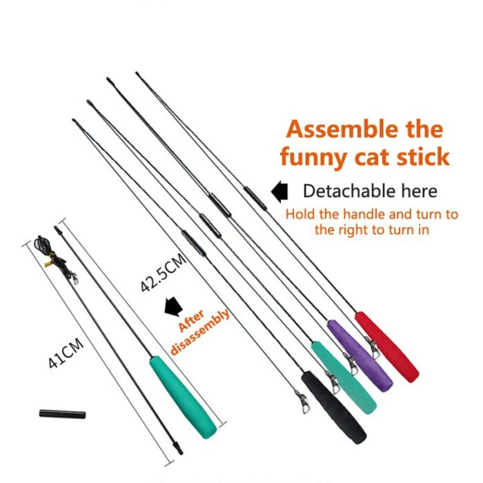 Cat Teaser Wands 2/3/4-section Telescopic Fishing Pole Wand Kitten Catcher Teaser Stick Rod Interactive Stick Teaser Toys 3