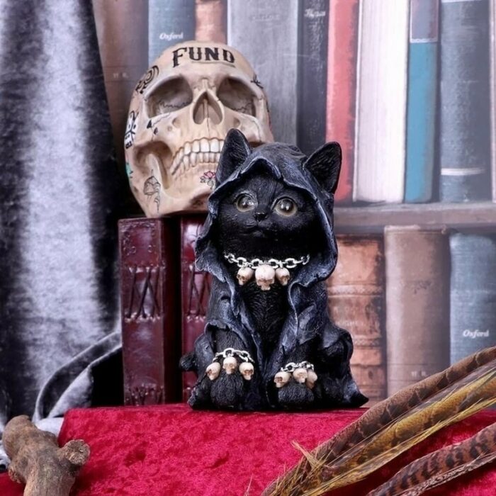 New Cat Statue Witch Grim Reaper Decorative Resin Black Cloak Grim Reaper Feline Micro Decor Garden Home Office 3