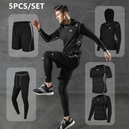 Men's Sports Suit Gym Tights Compression Running Sets Quick Dry Fitness Sportswear Basketball Running Jogging Training Underwear 1