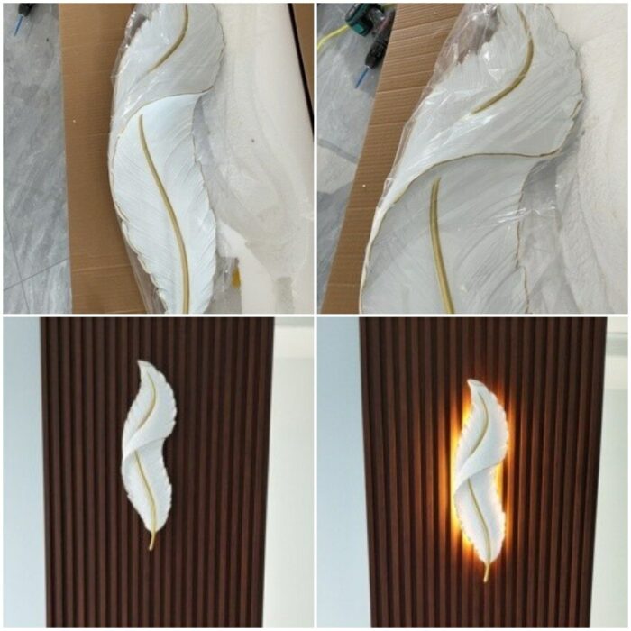 Modern Feather Wall Lamp Resin Home Decor Led Bedroom Bedside Living Dining Room Corridor Tv Background Sconces Lighting Fixture 6