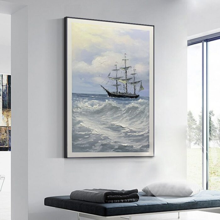 Pure Handmade Oil Painting European Sailboat Decoration Picture For Study Office Porch Corridor Hanging Poster Large Size Mural 2