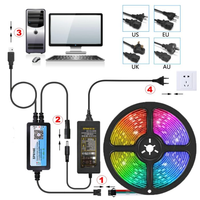 Led Strip Light Bluetooth Music Control DIY Ambient TV Computer Dream Screen Backlight Addressable WS2812B DC5V 4