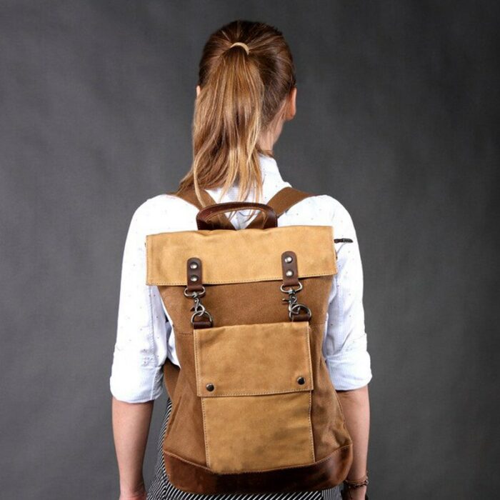 Ladies retro waterproof laptop backpack youth large-capacity school bag canvas leading layer cowhide multifunctional travel bag 2