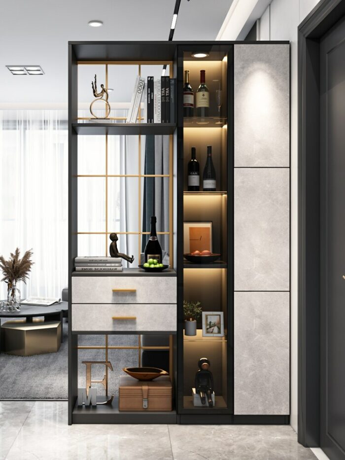 Light luxury iron screen partition cabinet modern entrance porch cabinet shoe cabinet integrated living room wine 4