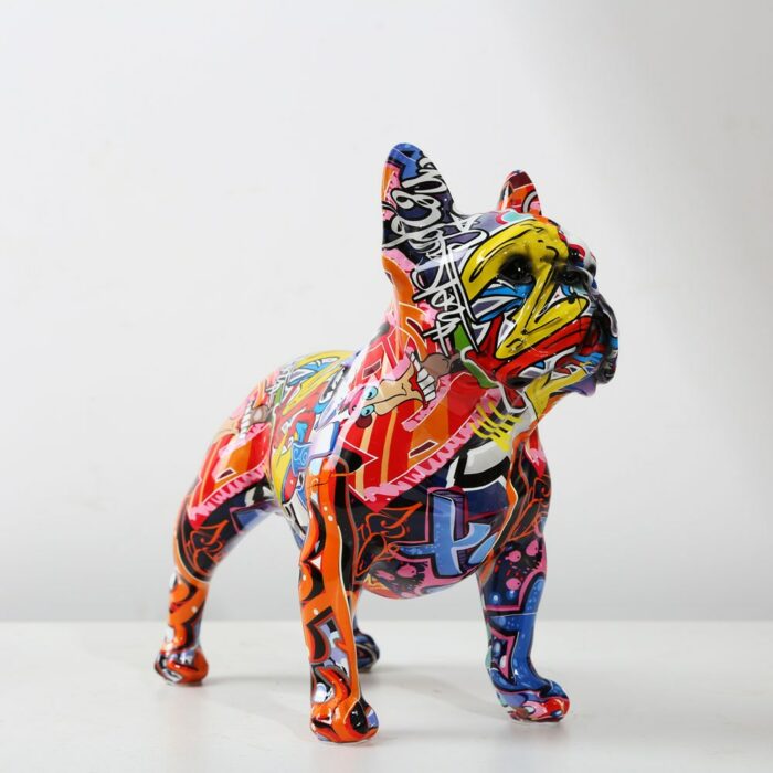 Creativity Modern Colorful French Bulldog Statue Wholesale Graffiti Office Ornaments Printing Resin Dog Home Decor Crafts 3