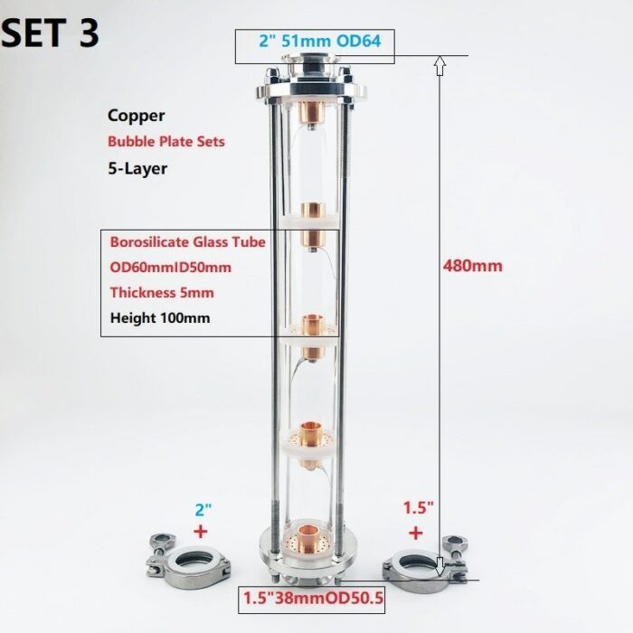 NEW 1.5"(38mm)OD50.5mm Distillation Tower For Household Wine Making, 5-Layer High-Quality Glass Tower. Moonlight Distiller 3