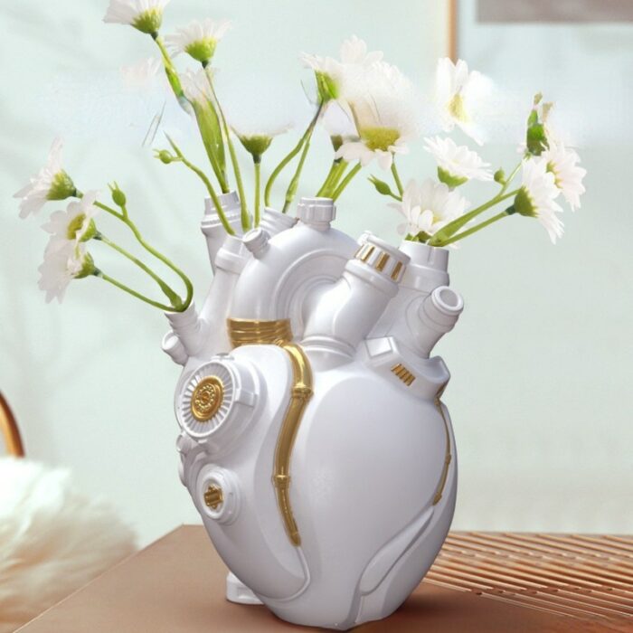 Resin Heart Vase Cyberpunk Flower Container Technology Pots Body Sculpture Desktop Home Room Decoration Ornaments Crafts Gifts 3