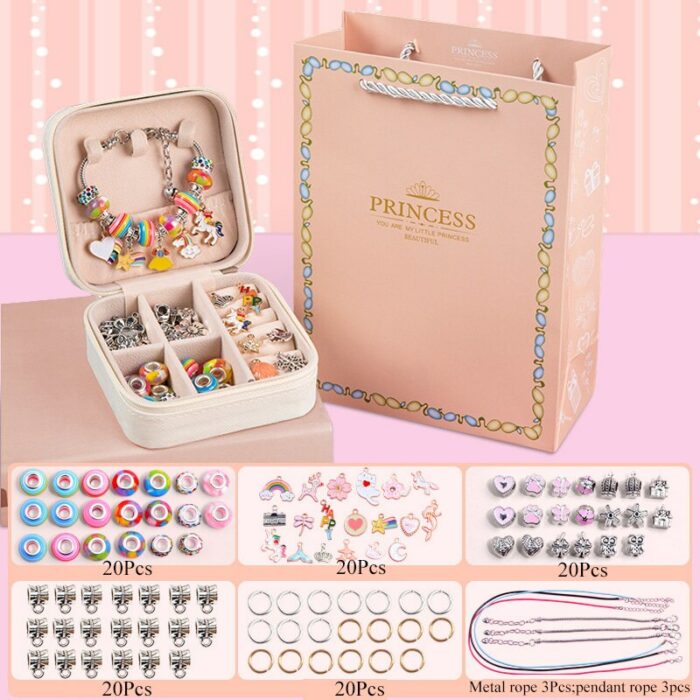 Jewerly Making Kit Gift For Girls Bracelet Necklaces Present Alloy Beads Set Handmade DIY Child Beaded Bracelet With Storage Box 5