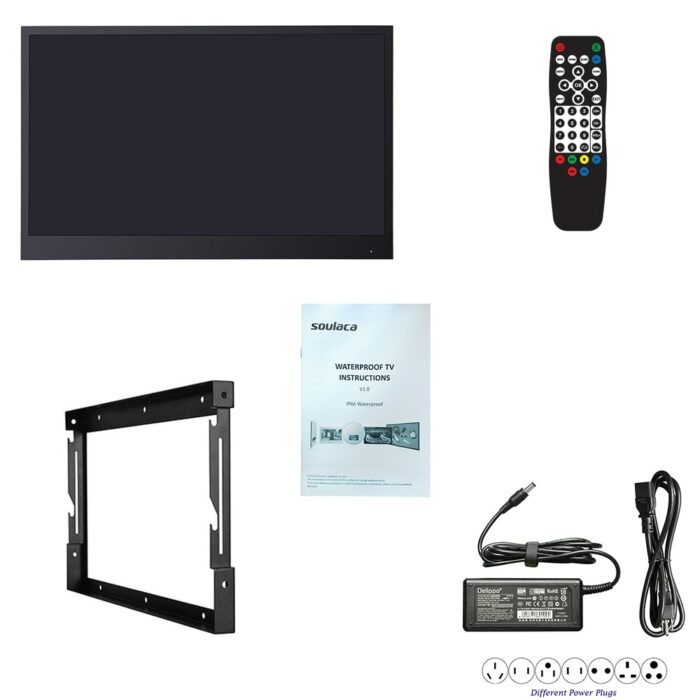 Soulaca 32 Inch Black Waterproof TV for Bathroom Smart LED Television Remote Control Full HD 1080P Bluetooth 5