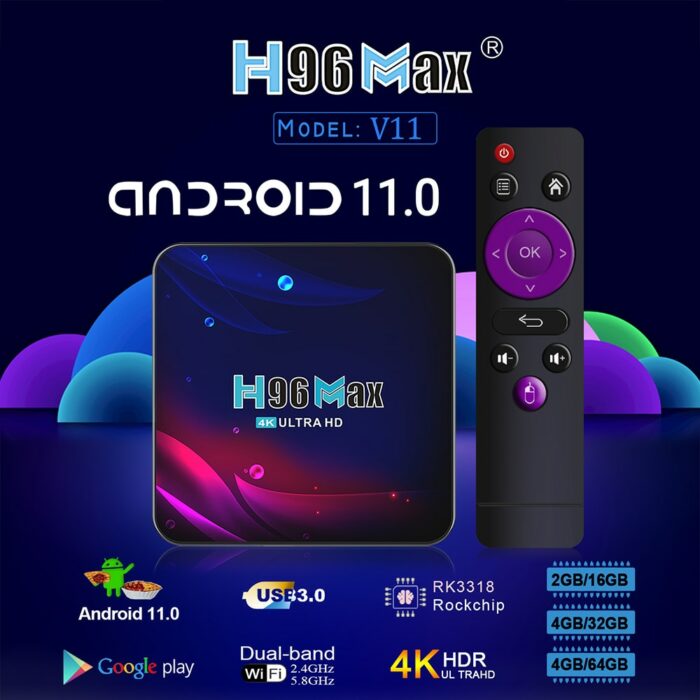 H96 Max TV Box V11 Rockchip RK3318 Android 11 Dual WiFi 2.4G/5G BT 4.0 4K HDR 10.0 Smart Digital Television Set Tops 5