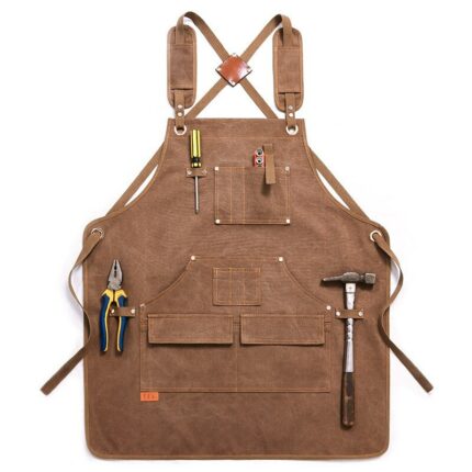 Durable Goods Heavy Duty Unisex Canvas Work Apron with Tool Pockets Cross-Back Straps Adjustable For Woodworking Painting 2