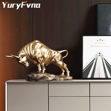 YuryFvna Cold Cast Bronze Bull Sculpture Statue Home Resin Animal Jewelry Home Bar Office Window Decoration Cafe 2