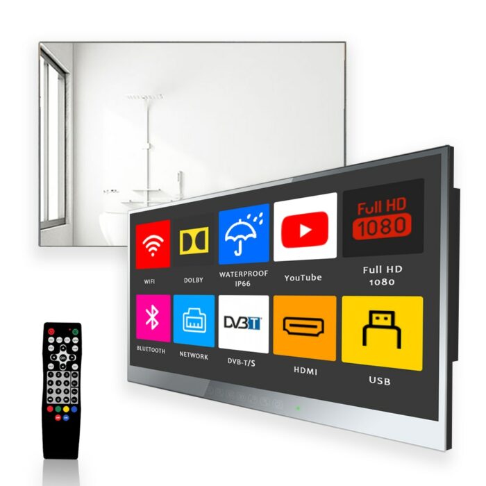 Soulaca 22inch Bathroom TV Luxury Smart Mirror TV IP66 Waterproof Full HD with Wi-fi & Bluetooth (2022 Model with 7 Touch Keys) 1