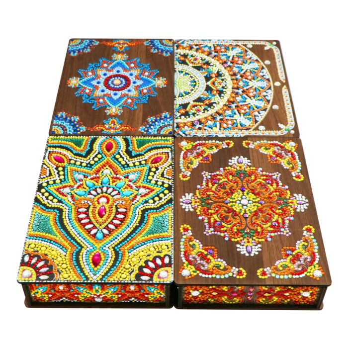 Jewelry Storage Box Classic Mandala Diamond Painting DIY Special Shaped Drill Wood Organizer Case Holder Mosaic Art Kit Handmade 5