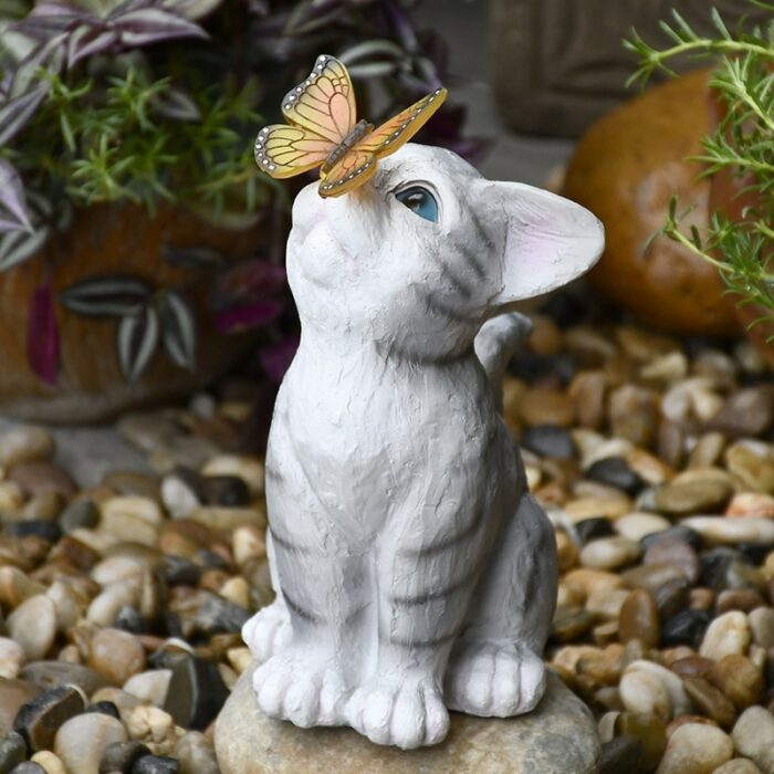 LED Solar Garden Lights with Solar Panel cat and butterfly figurine resin sculpture Outdoor Garden Ornament Decor Solar Lights 1