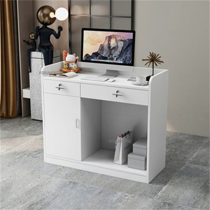 Modern Wood Simple Small Reception Desk Contemporary Furniture Convenience Store Supermarket Reception Desk Podium Writing Desk 4