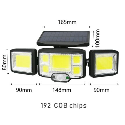 3 Heads LED Solar Light 192 COB PIR Motion Sensor Wall Lamp With Remote For Courtyard Street Garden Patio Emergency Lighting 2