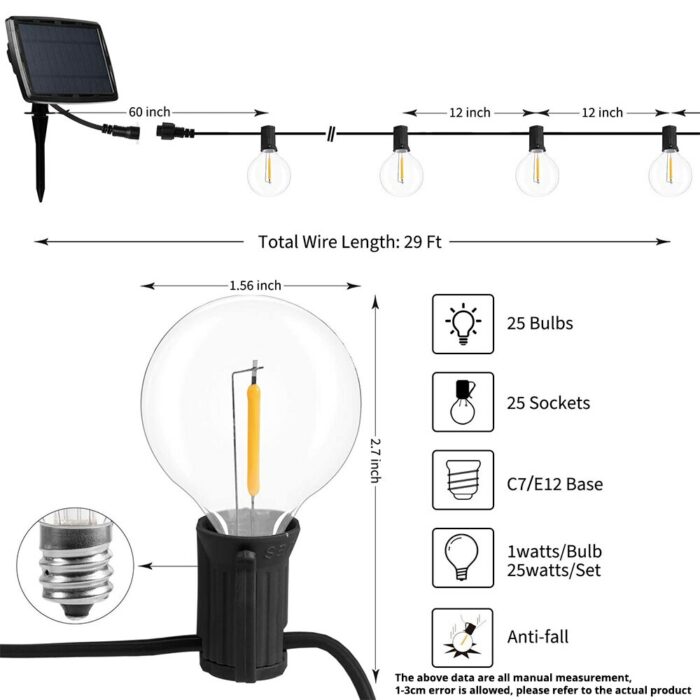 Solar LED Light Outdoor Solar Lamp Lighting String Garden Light Solar G40 Garland Street USB Rechargeable for Garden Decoration 2