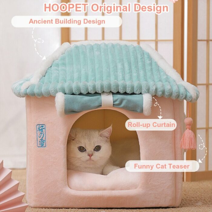 Hoopet Cute Fully Enclosed House For Cats Warmth Winter Pet House Super Soft Sleeping Bed For Puppy Cat House Suppliers 3