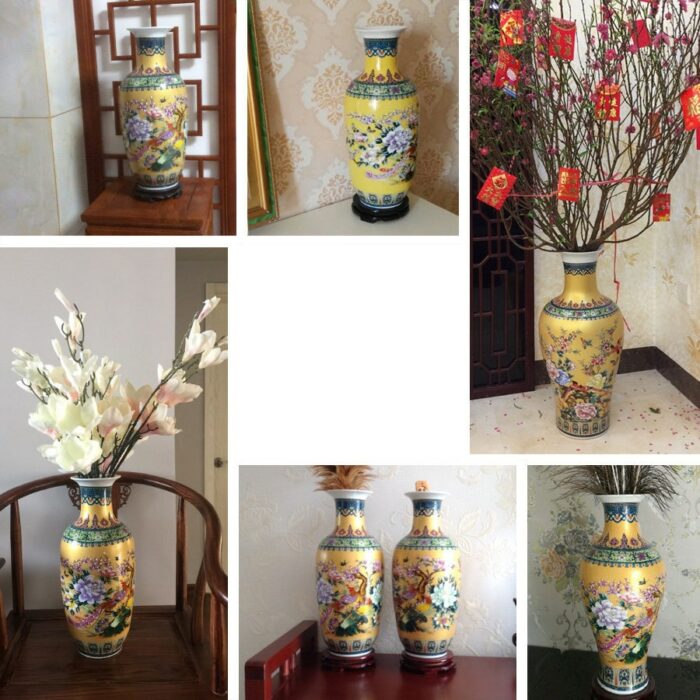 Chinese Palace Ceramic Floor Large Vase+Base Ornaments Home Furnishing Livingroom Tbale Figurines Crafts Office Desk Decoration 4