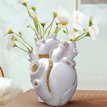 Resin Heart Vase Cyberpunk Heart Statue Technology Flower Container Pots Sculpture Desktop Home Decoration Ornament Craft Gift 2