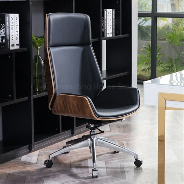 Modern Office Chair Reclning High-Back Bentwood Swivel Computer Chair Micro Fiber Leather Office Furniture Conference Armchair 3