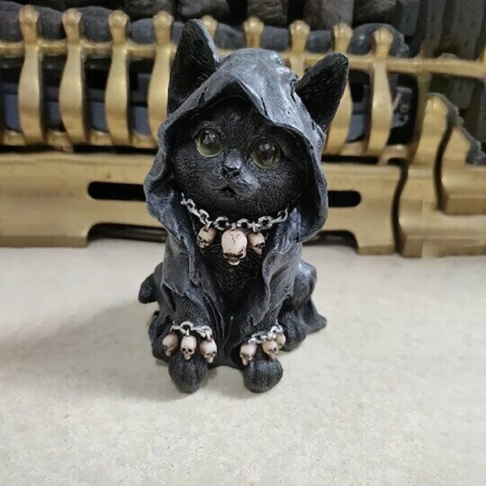 New Cat Statue Witch Grim Reaper Decorative Resin Black Cloak Grim Reaper Feline Micro Decor Garden Home Office 5