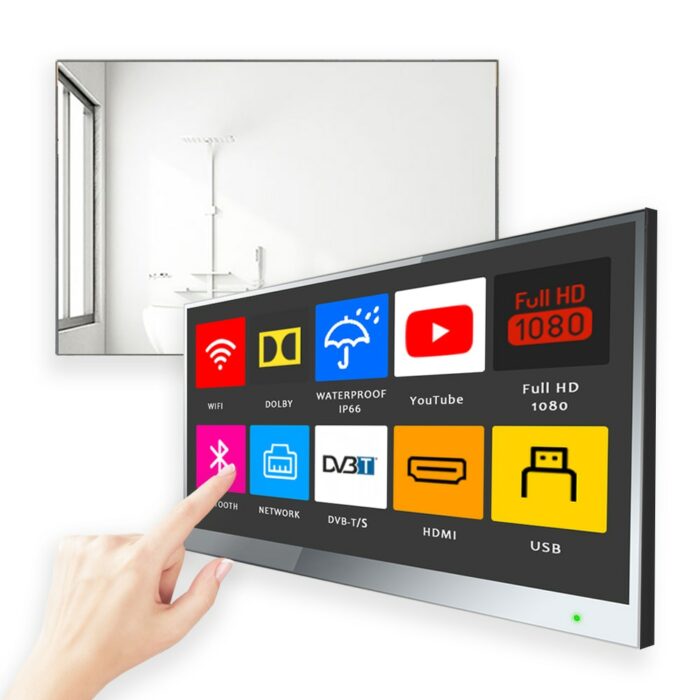 Soulaca 22 inch Touchscreen Smart Mirror TV for Bathroom IP66 Waterproof Television Full HD 1080P with Wi-Fi/Bluetooth for EU 2